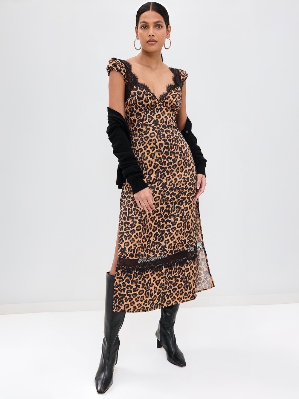 Free People Foolish Heart Leopard Print Lace Midi Dress Sz XS MSRP $128 NEW - Picture 2 of 10